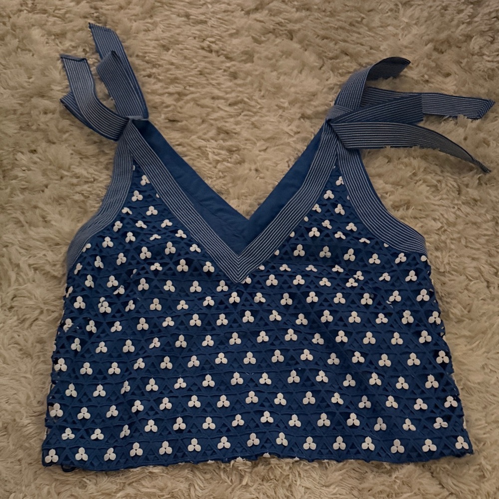 Anthropologie Blue Patterned Women's Tie Top